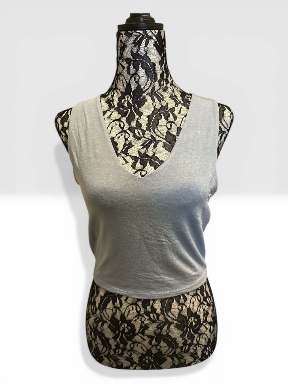 Lulus Gray V-Neck Sleeveless Crop Muscle Tank Top